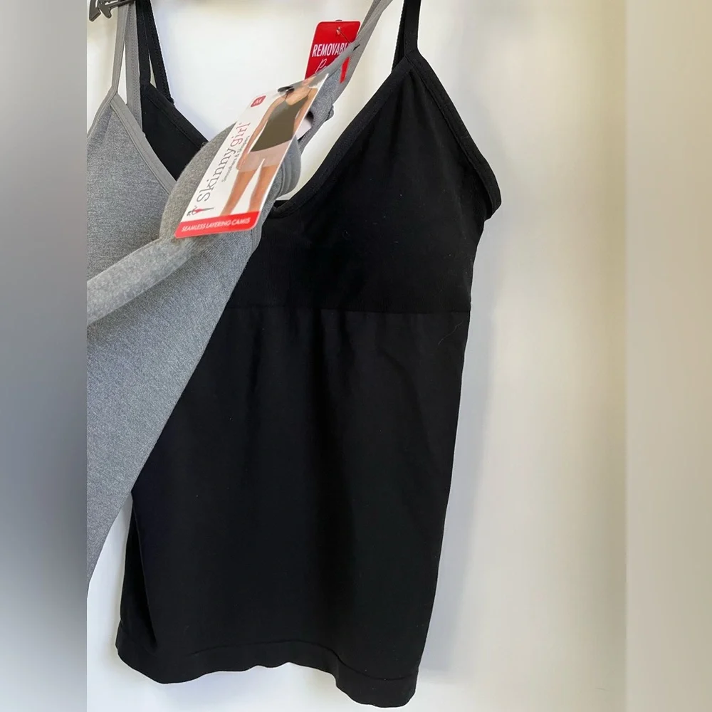 Skinny Girl Stretch Seamless Adjustable Straps Removable Pads Layering Camis 2pc - Picture 5 of 12